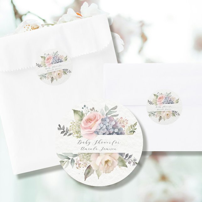 Rose Garden Sweet Butterfly Pink Baby Girl Shower Square Sticker (Creator Uploaded)