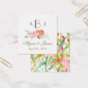 Rose Garden Three Letter Monogram Favour Card