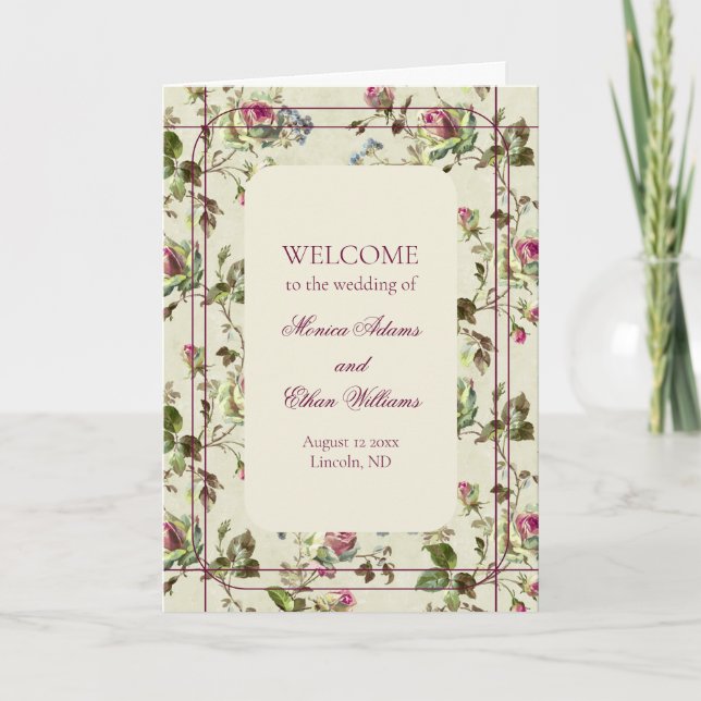 Rose garden vintage wedding  programme (Front)
