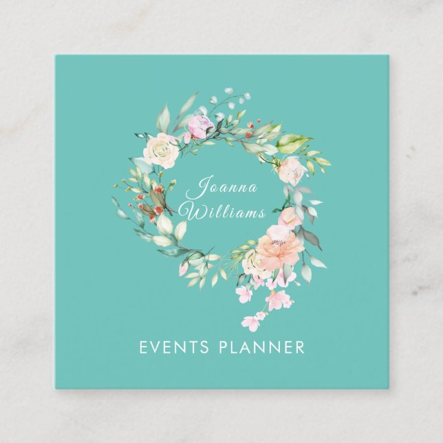Rose Garland Floral Square Business Card (Front)
