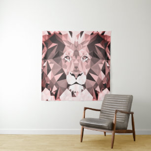 Rose Geometric Lion Head Tapestry