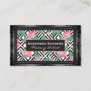 Rose Geometric Pattern Antique Black Border Business Card
