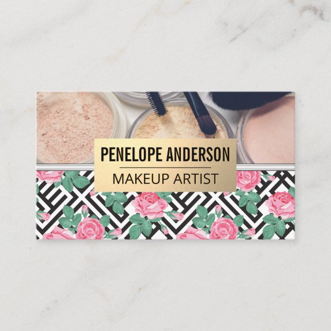 Rose Geometric Pattern | Makeup Brushes Business Card (Front)