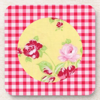 Rose Gingham Floral Cork Coaster