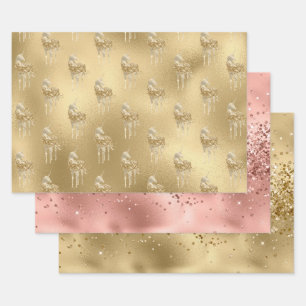 Rose Glam Gold Glitzy Sparkle Glitter Unicorn   Wrapping Paper Sheet