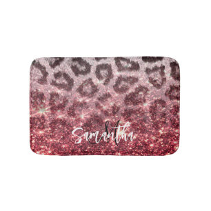 Rose Glitter and Leopard Print Bath Mat