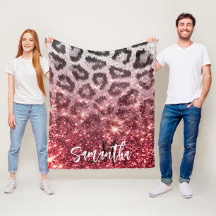 Rose Glitter and Leopard Print Fleece Blanket
