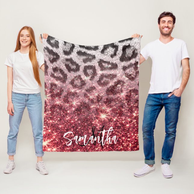 Rose Glitter and Leopard Print Fleece Blanket (In Situ)