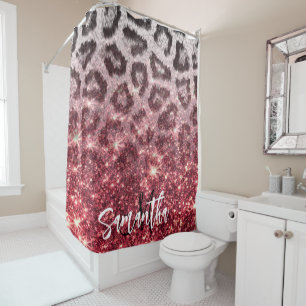Rose Glitter and Leopard Print Shower Curtain