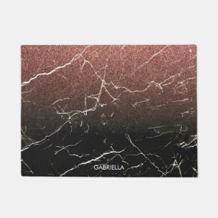 Rose Glitter Black Marble Doormat