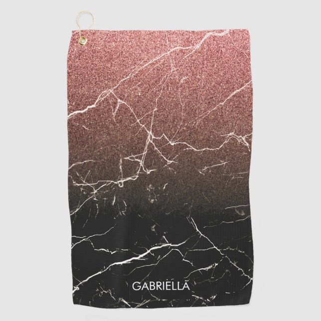 Rose Glitter Black Marble Golf Towel (Front)