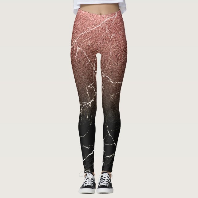 Rose Glitter Black Marble Leggings (Front)