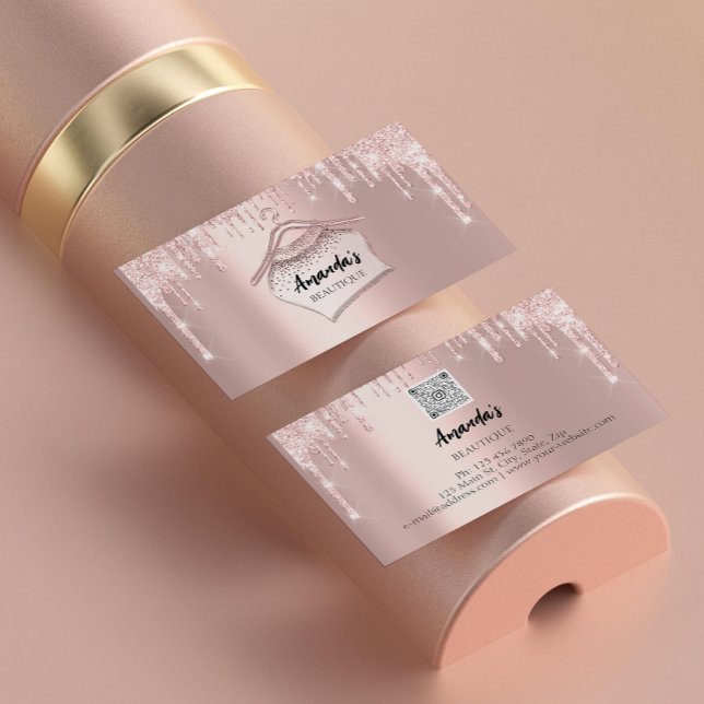 Rose Glitter Cloth Closet Hanger Boutique QR Code Business Card (Creator Uploaded)