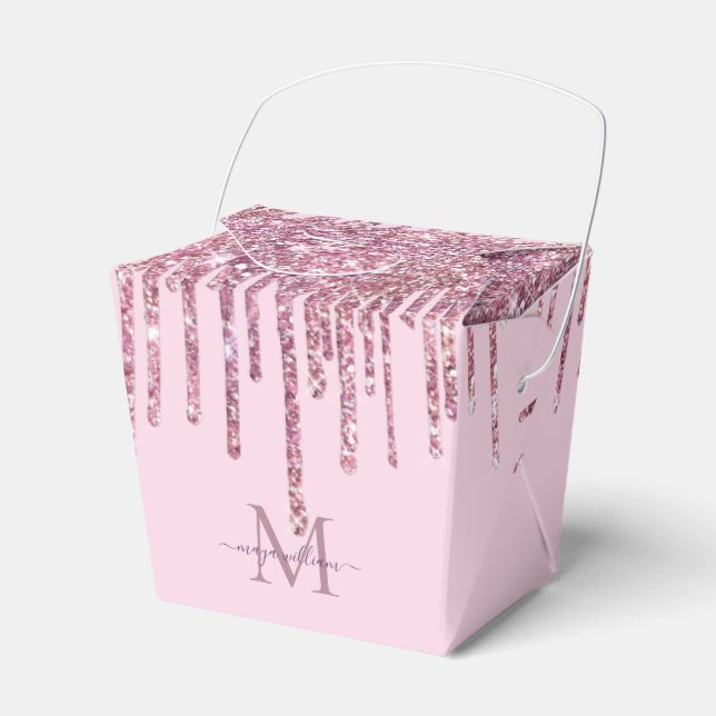  Rose Glitter Drips Personalised Monogram And Name Favour Box (Front Side)