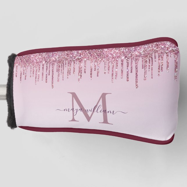  Rose Glitter Drips Personalised Monogram and name Golf Head Cover (Front)