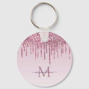 Rose Glitter Drips Personalised Monogram And Name Key Ring