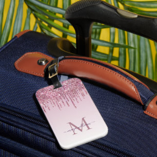 Rose Glitter Drips Personalised Monogram And Name Luggage Tag