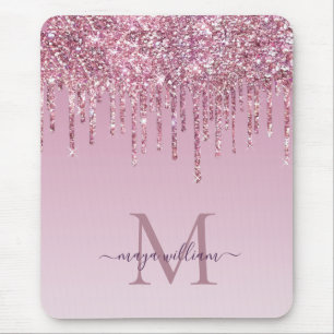 Rose Glitter Drips Personalised Monogram And Name Mouse Pad