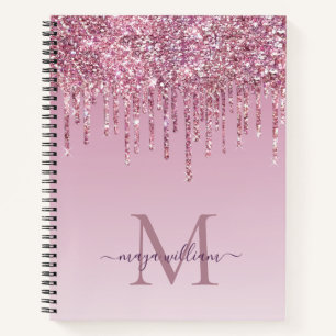 Rose Glitter Drips Personalised Monogram And Name Notebook