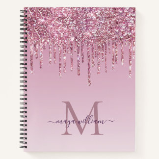  Rose Glitter Drips Personalised Monogram And Name Notebook