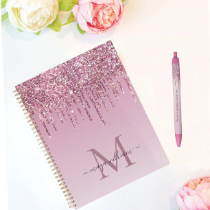 Rose Glitter Drips Personalised Monogram And Name Planner