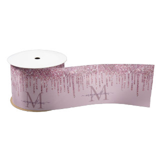  Rose Glitter Drips Personalised Monogram And Name Satin Ribbon