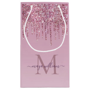 Rose Glitter Drips Personalised Monogram And Name Small Gift Bag