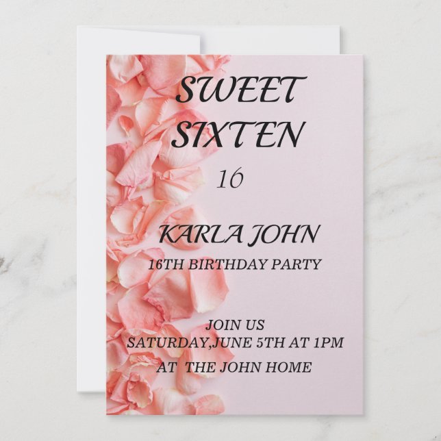 Rose glitter elegant chic sweet sixteen Birthday Invitation (Front)