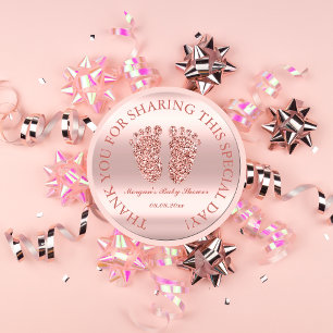 Rose Glitter Feet Baby Shower Favour Thank You Classic Round Sticker