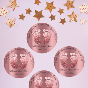 Rose Glitter Feet Baby Shower Favour Thank You Classic Round Sticker