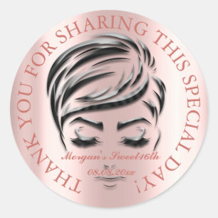 Rose Glitter Feet Sweet 16th Favour Thank You Glam Classic Round Sticker