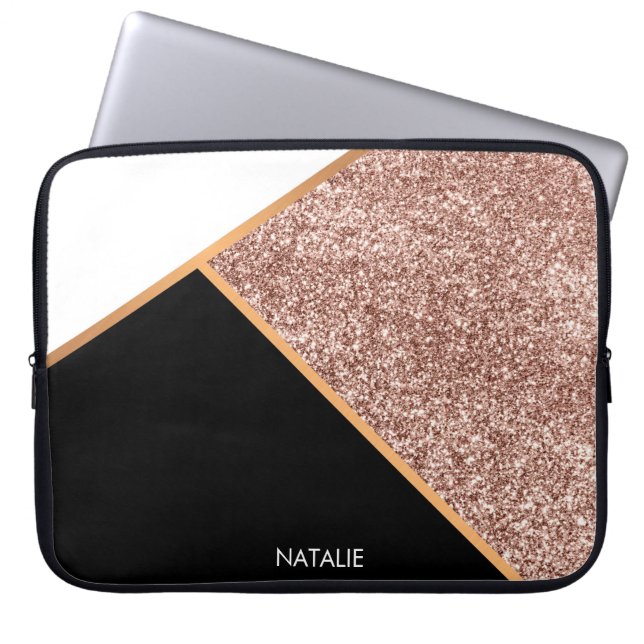Rose Glitter Geometric Laptop Sleeve (Front)