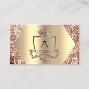 Rose Glitter Makeup Hairdresser Monogram Crown Business Card