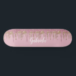 Rose Glitter Skateboard w/ Name<br><div class="desc">Easily personalise this custom pink faux glitter skateboard deck. Make this skateboard your own by adding your text. To access advanced editing tools, please go to "Personalise this template" and click on "Details", scroll down and press the "click to customise further" link. Ideal for any Occasion such as birthday or...</div>