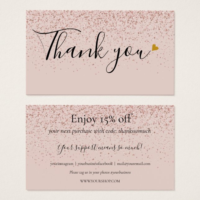 Rose Glitter Thank You For Shopping Discount  (Front & Back)