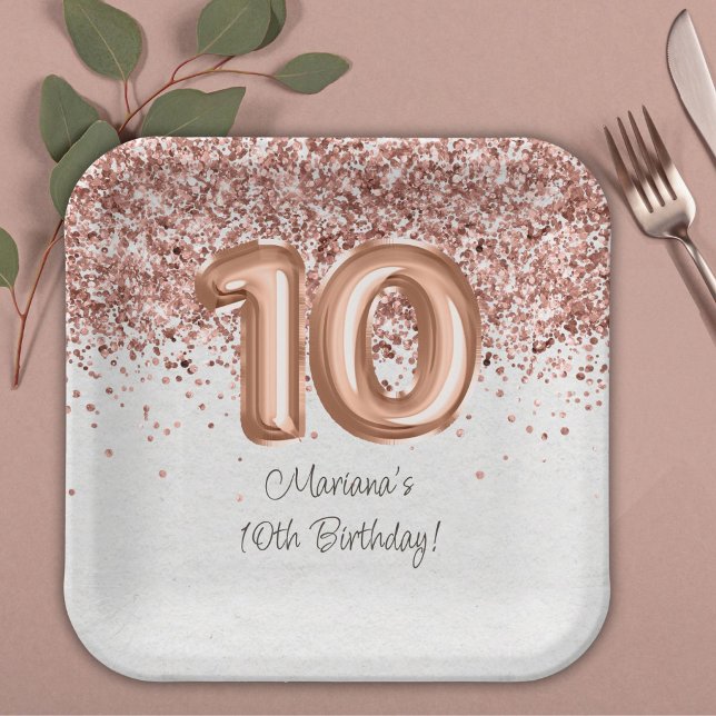  Rose Gold 10th Birthday Party Paper Plate (Creator Uploaded)