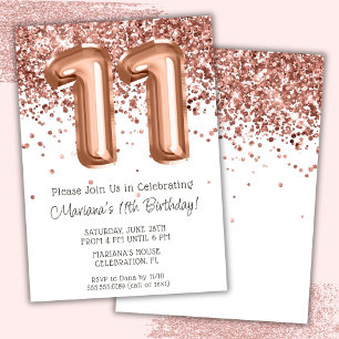 Rose Gold 11th Birthday Party Invitation