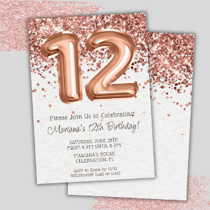 Rose Gold 12th Birthday Party Invitation