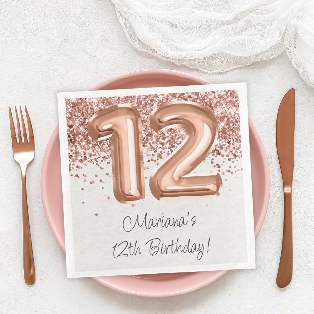  Rose Gold 12th Birthday Party Napkin (Creator Uploaded)