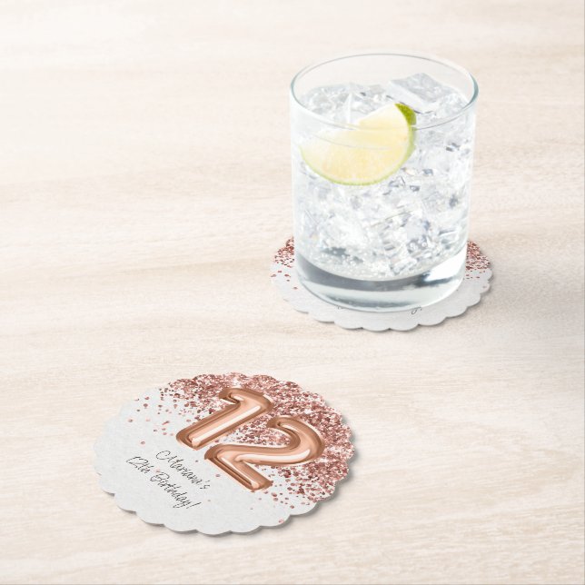  Rose Gold 12th Birthday Party Paper Coaster (Insitu)