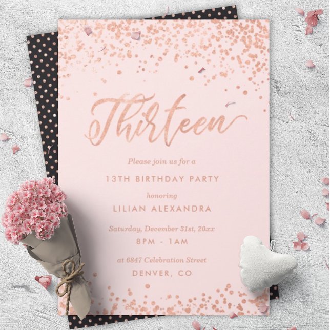 Rose Gold 13th Birthday Party Invitation Faux Foil (Creator Uploaded)