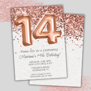 Rose Gold 14th Birthday Party Invitation