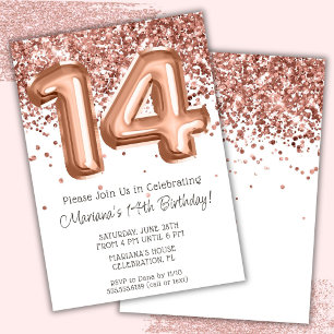 Rose Gold 14th Birthday Party Invitation