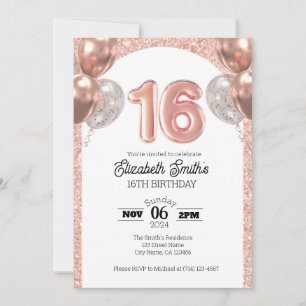 Rose Gold 16th Birthday Invitation Template