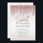 Rose Gold 16th Birthday Script Party Invitation<br><div class="desc">Modern and elegant sweet 16 birthday party invitation you can easily customise with your party details. Featuring glitter drips with rose gold gradient background and script typography.</div>