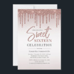 Rose Gold 16th Birthday Script Party Invitation<br><div class="desc">Modern and elegant sweet 16 birthday party invitation you can easily customise with your party details. Featuring glitter drips with rose gold gradient background and script typography.</div>