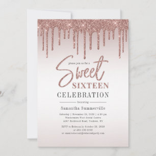 Rose Gold 16th Birthday Script Party Invitation