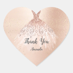 Rose Gold 16th Name Bridal Heart Thank Dress Sticker