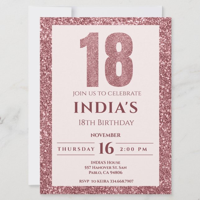 rose gold 18th birthday  invitation (Front)