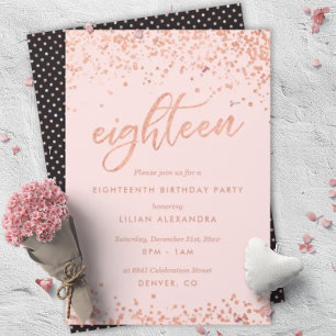 Rose Gold 18th Birthday Invitation   Faux Foil